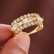 1 chiếc nhẫn nữ thiết kế tối giản hình chữ nhật và đường chấm chấm, đính đá Cubic Zirconia. - Nhiều màu - Xem 4