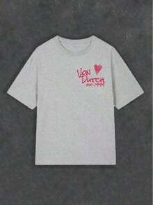 Graphic TeesApricot 1pcs Women's Double-Sided Printing Von Dutchh Heart Logo With Key And Year 1999 Fabric Soft & Skin-Friendly Unisex Style Gifts For Spring Festival, Valentine's Day, St. Patrick's Day & World Cup-Van Dutch Dragon Print Women T Shirt Classic Americana Style Graphic Tee-Vintage Street Style Unisex Loose Cotton Short Sleeve Crew Neck T-Shirtwomens Clothes,Graphic T Shirt,Ropa De Verano Mujer100% Cotton - 灰色 - 查看 3