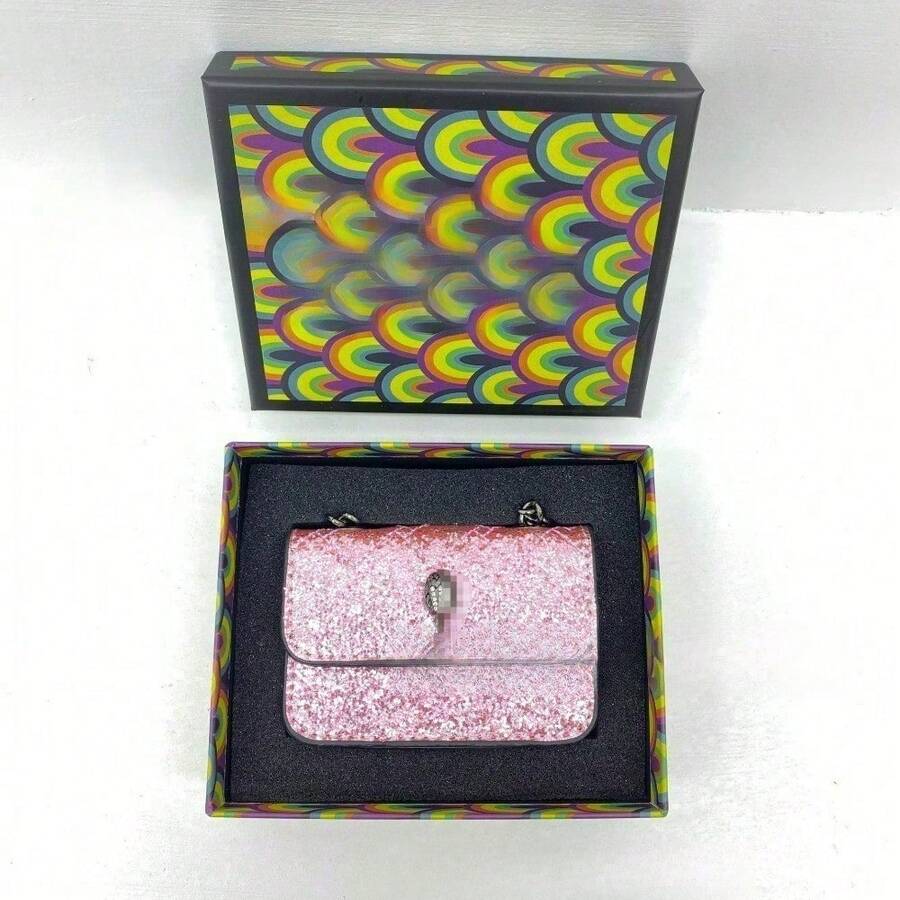 Mini Color Block Quilted Chain Crossbody Bag// - 亮片粉 + 盒子 - 查看 1