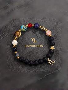 1 pieza Brazalete unisex con galaxia y 8 planetas del zodíaco, joya colgante de piedra natural de Libra, Géminis, Sagitario, regalo del Día de San Valentín para parejas y amigos - Multicolor - Ver 6