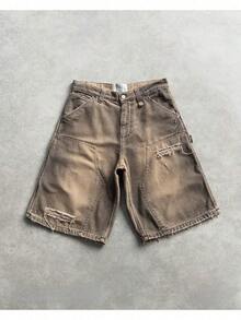 Fashion Brand Washed Old Five-Point Denim Shorts Men's High Street Design Sense Hole Loose Versatile Medium Pants - 深棕色現貨 - 查看 4