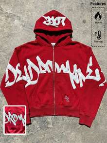 Oversized Hoodie Men Streetwear Hoodies Y2K Graphic Vintage Sweatshirt Grunge Rapper Designer Hooded Sweatshirts Tops - 紅色 - 查看 1