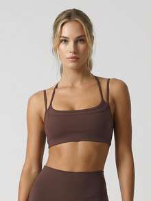 Sodalemon Women's Adjustable Strap Racerback Sports Bra - Brown - View 4