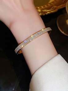 VJS 4pcs/Set Minimalist Luxury Elegant High-End Floral Bracelets, Suitable For Daily Wear, Valentine's Day Gift, Birthday Gift, Mother's Day Gift - Yellow Gold - View 3