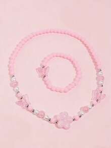 2pcs/Set Girls Sweet Cute Butterfly & Flower Beaded Necklace Jewelry Set, Suitable For Party, Gathering, Gift And Daily Wear - one-size - View 10