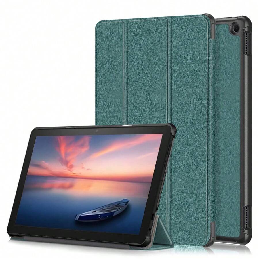 兼容 Fire Max 11(第 13 代)2023(11 英寸)/ HD 10 Plus 2021(10.1 英寸)/ HD 8 2020/2022(8 英寸)的三折智能平板电脑保护套,带自动休眠功能 - 墨綠色 - 查看 1