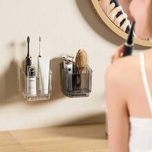 1pc Transparent Wall-Mounted Compartment Storage Box, No Drilling Required Bathroom Organizer Rack For Toiletries, 3-Slot Detachable Electric Toothbrush Holder, Wall-Mounted With Divider, Suitable For Bathroom/Kitchen/Office Toothbrush, Toothpaste, Comb Storage Box - Multicolor - View 4
