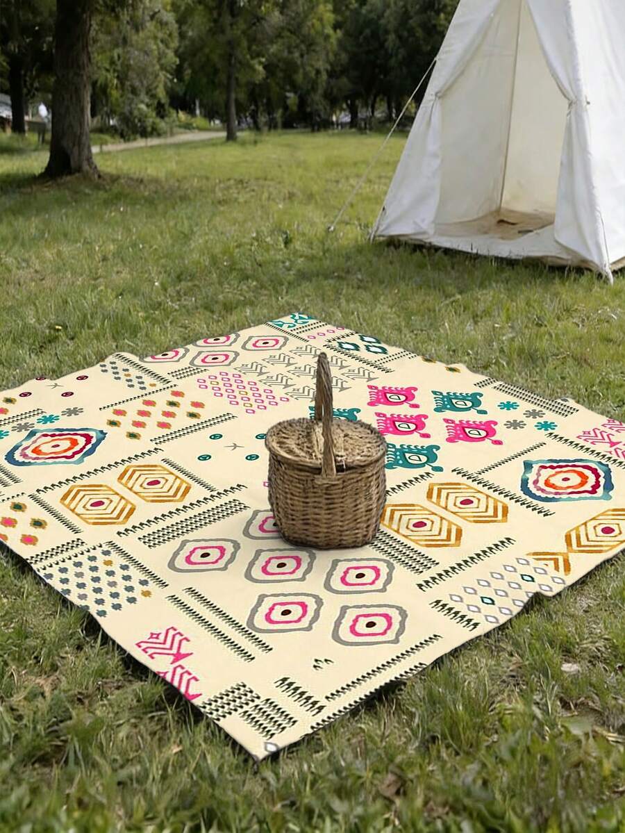 1pc Outdoor Picnic Mat, Colorful Polygon Print Design, Suitable For RV Patio, Camping, Backyard And Picnics, Lightweight And Easy To Carry, Convenient To Clean In Spring And Summer, Essential Outdoor Decor - B - View 1