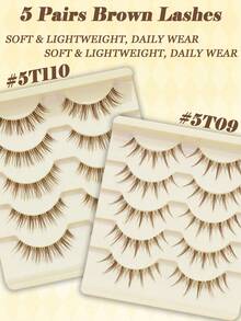 5 Pairs Natural Assorted Matching Eyelashes, Brown 3D Eyelashes. Rootless Eyelashes With Simple And Comfortable Fit, Soft And Natural Curl, Essential Makeup For Beginners. Suitable For Daily Wear, Can Create Various Fashionable Eye Makeup Looks - 棕色 - 查看 10