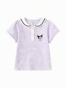 Balabala Áo thun hoạt hình cho bé gái, dễ thương, mềm mại, thoáng khí, tay ngắn, thích hợp mặc mùa hè 2026. - Tông màu tím - Xem 1