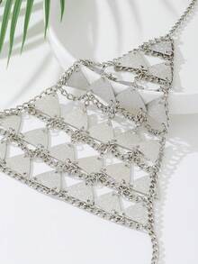1pc Women's Triangle Metal Chest Chain, Chic Accessory For Party, Music Festival, Valentine's Day Gift - Silver - View 2