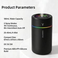 1个彩色LED香薰加湿器 - 便携静音 - 适用于卧室、办公室和汽车,USB迷你加湿器,带LED夜灯、雾化模式、自动关机、超声波香薰机,是情人节/万圣节/圣诞节/复活节送给孩子/学生/情侣的理想礼物 - Mist - 查看 7