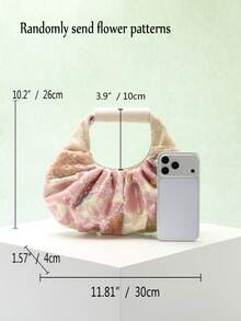 1pc Colorful PVC Sequin Contrast Mesh Embroidered Floral, Leaf & Cloud Pattern Pleated Handbag, Fashionable Summer Vacation Style (Floral Pattern Randomly Sent) - Baby Pink - View 2