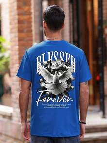 Camiseta de Manga Corta con Estampado Gráfico Simple y Versátil para Hombre - azul índigo - Ver 2