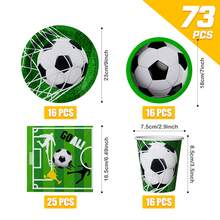 一套足球射门主题一次性餐盘、餐巾纸、杯子派对用品，可供16位客人使用，一次性纸盘适用于生日、婚礼、派对、家庭野餐等场合。 - 款式5 - 查看 2