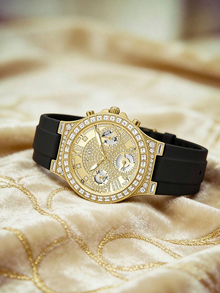 Đồng hồ Guess nữ, dây silicon, ba kim, dòng Moonlight, vỏ thép không gỉ/mặt kính chống trầy xước, GW0257L1 - màu đen - Xem 1