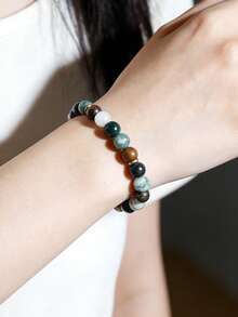 YAUKIA 1 chiếc vòng tay đính đá hổ vàng tự nhiên và mã não rêu, trang sức co giãn, tạo cảm giác thư thái, phù hợp cho cả nam và nữ, lý tưởng để đeo hàng ngày. - Nhiều màu - Xem 4