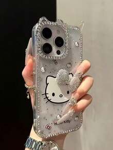 SANRIO 时尚新款奢华INS风苹果17/16pro手机壳，15pro全边防摔，14颗蝴蝶结水钻小猫咪优雅女士创意个性化IMD精密开孔手机保护套 - 紅色 - 查看 1