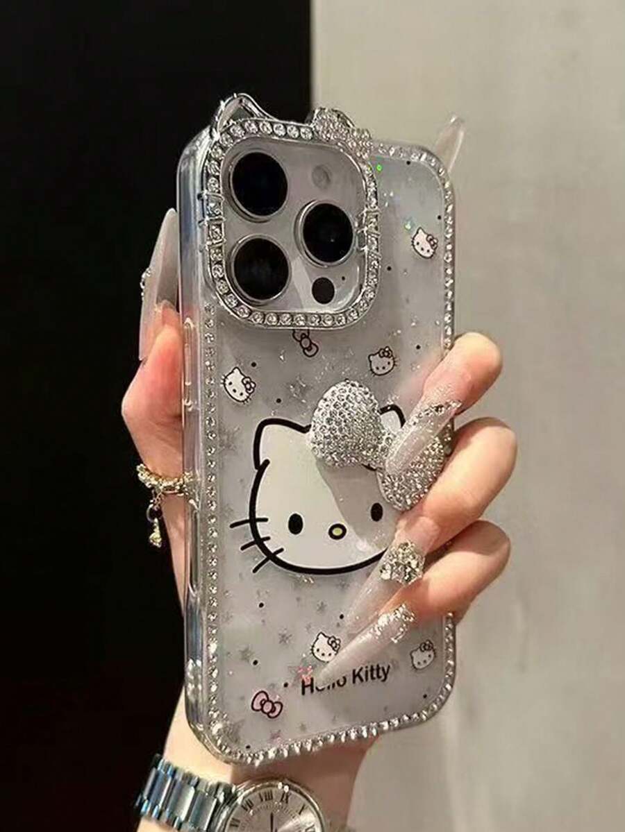 SANRIO 时尚新款奢华INS风苹果17/16pro手机壳,15pro全边防摔,14颗蝴蝶结水钻小猫咪优雅女士创意个性化IMD精密开孔手机保护套 - 紅色 - 查看 1