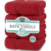 Utopia Towels 4 Pack Premium Bath Towels Set, 27 By 54 Inches, 100% Ring Spun Cotton 600GSM, Lightweight And Highly Absorbent Quick Drying Towels, Perfect For Daily Use - 紅色 - 查看 4