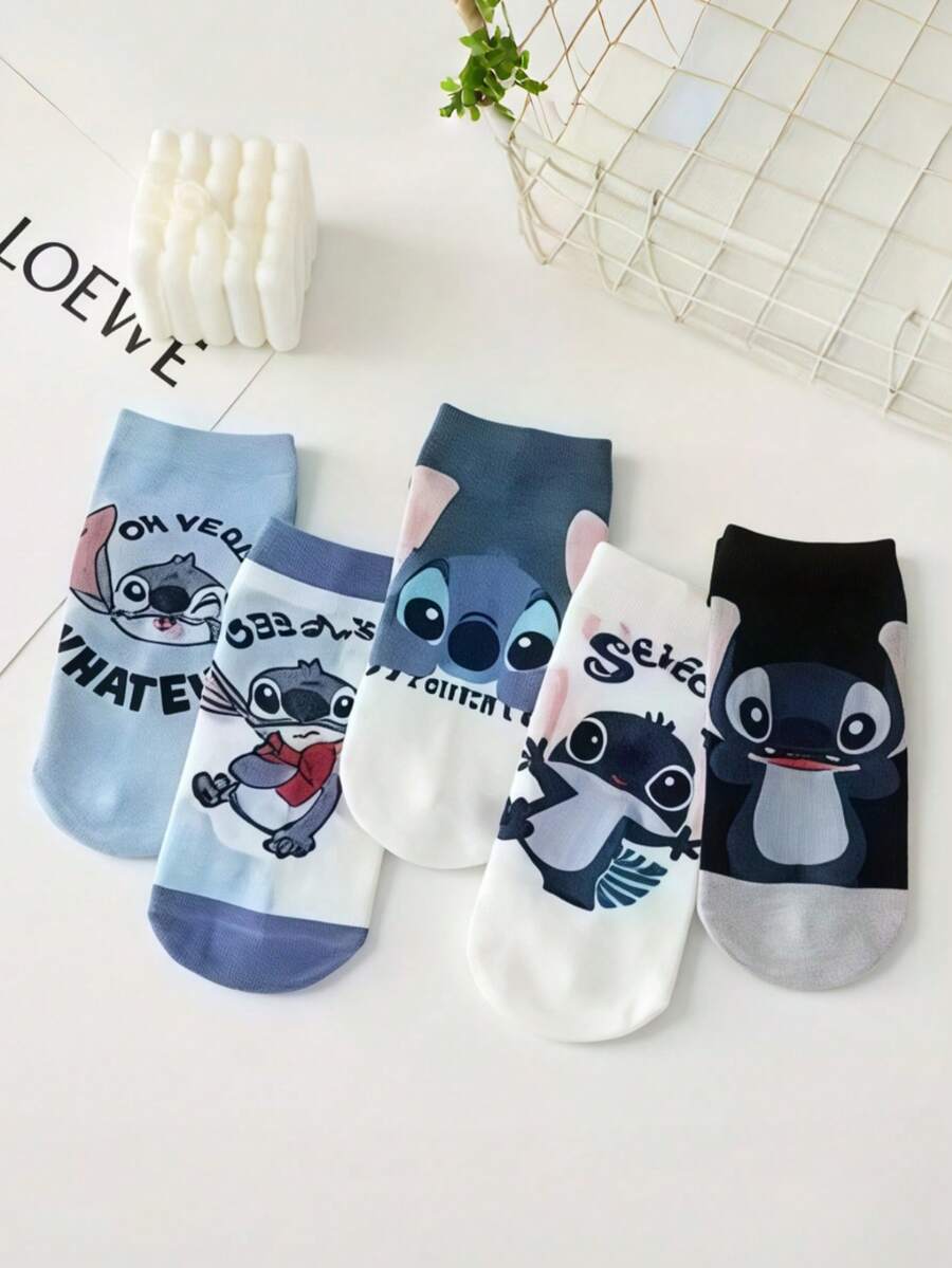 Disney 1/5 Đôi tất trẻ em, tất dài đến bắp chân cho trẻ em, họa tiết hoạt hình dễ thương, phù hợp mọi mùa, tất hình nhân vật Stitch - Nhiều màu - Xem 1