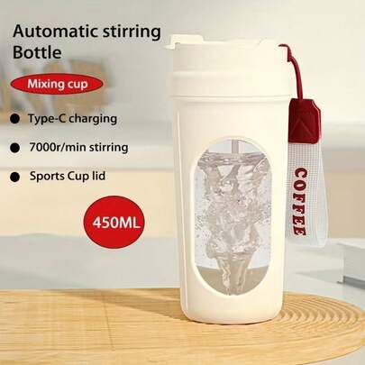 Versatile Electric Mixing Cup, Rechargeable Designed For Both Hot And Cold Mixtures. It'S Ideal For Blending Coffee Powder, Soy Milk, Oatmeal, And More,High-Speed Automatic Protein Shaker And Coffee Mixer - 3-Second Fine Mixing Cup With Sports Lid And Carry Rope, Leakproof IPX4 Waterproof Design, Temperature Resistant PP Material For Hot And Cold Drinks.500mAh