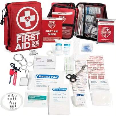 Kit de primeros auxilios profesional de 200 piezas para el hogar el coche o el trabajo: Suministros médicos de emergencia para camping caza senderismo al aire libre y supervivencia