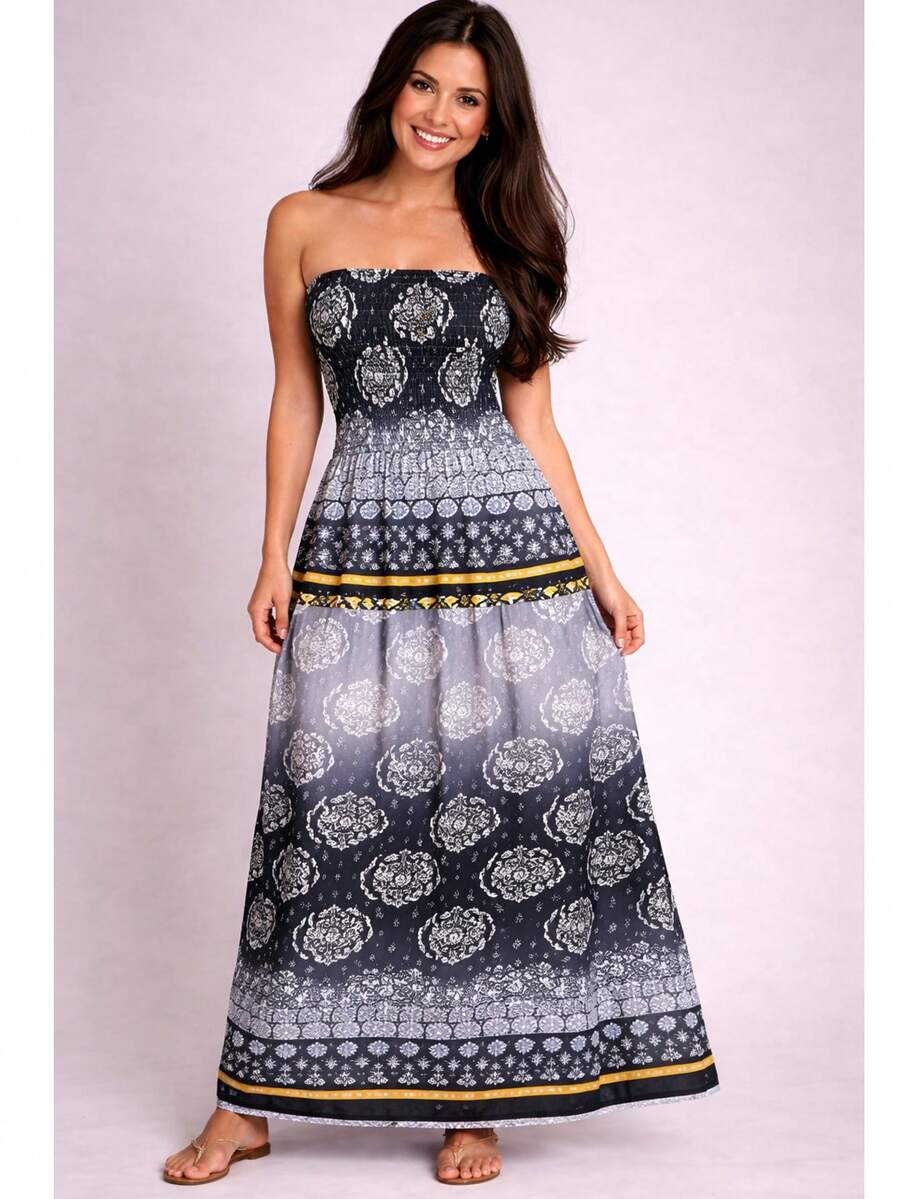 July Strapless Tropical Dress In Various Prints, 2025 Collection - 石墨黑 - 查看 1