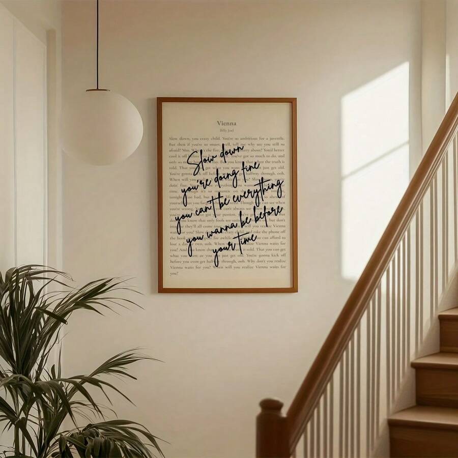 1 Piece/Set Slow Down, Vienna Lyrics Vintage Wall Art Print, Music Poster Print, Inspirational Quote Wall Art, Music Font Decoration, Living Room Home Decor, Wall Decoration, Frameless , , Perfect For Space Decoration - A - Xem 1