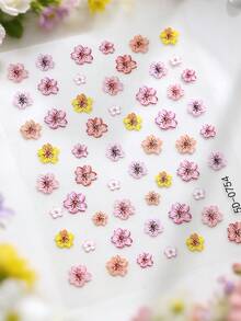 1 pièce Autocollants d'art pour ongles 5D élégants à dégradé de fleurs de cerisier. Mignons et kawaii, pétales de sakura floraux autoadhésifs. Décoration de manucure, fournitures pour ongles - Multicolore - Voir 4