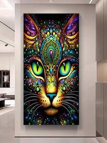 5D 钻石画套装 - 动物主题墙艺 - 猫咪马赛克 DIY 工艺品 - 圆形钻石刺绣套装，适用于家居和办公室装饰 - 无框 - 彩色 - 查看 5