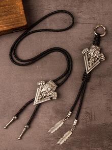 一套复古西部绿松石搭扣领带和波洛领带，羽毛流苏男女通用牛仔风格配饰 - 彩色 - 查看 9