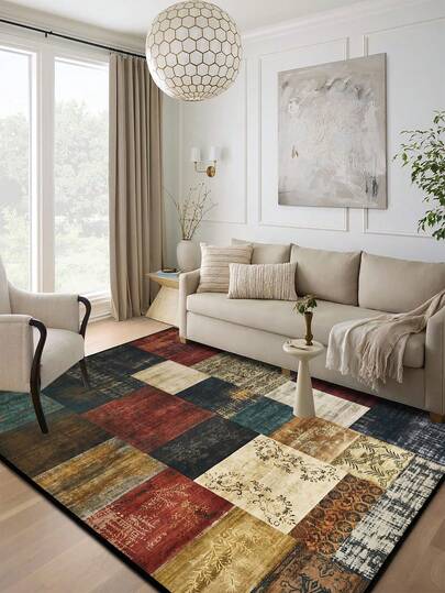 Thảm trải sàn hình chữ nhật bằng polyester in họa tiết hình học, kiểu dáng hiện đại tối giản, màu đen trắng xám, dễ giặt, thích hợp cho phòng khách, hành lang, đầu giường, phòng sinh hoạt, phòng ngủ, văn phòng, nhà bếp, trang trí nhà kiểu nông trại.