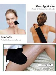 2pcs Self Tanning Kit - Self Tanning Gloves, Back Applicator, Mini Face Tanning Mitt - Streak-Free, Soft & Smooth, Reusable, Washable, Unisex, Includes Storage Bag, Box, Hair Clips - Multicolor - View 3