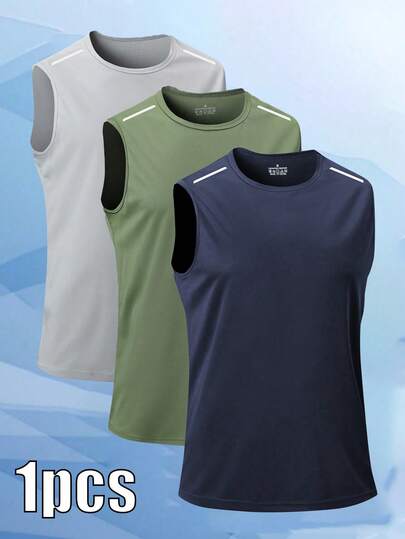 Sleeveless Sports Tank Top Men, Quick Dry T-Shirt Basketball Training Gym Top Summer