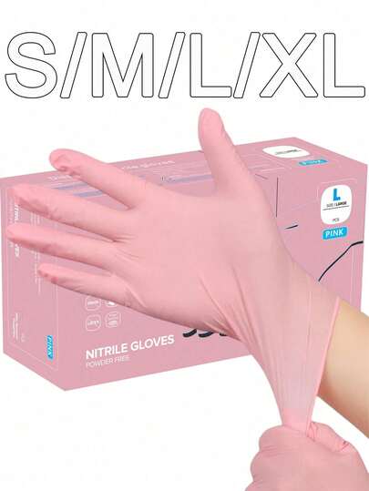 100pcs/Set Disposable Pink Powder-Free Latex-Free Waterproof Oil-Resistant Nitrile Rubber Gloves, 10pcs Free Gift, Suitable For Dishwashing, Laundry, Food Handling, Bathroom Cleaning, Manicure, Dyeing, Laboratory, Safety And Work, PVC Material, No Ironing Required, Hand Wash Recommended
