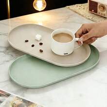 1pc Oval Plastic Tray, Food Serving Tray, Colorful Platter, Smooth Surface Easy To Clean, Dishwasher , Lightweight And Portable. Reusable, Suitable For Kitchen, Bathroom, Vanity, And Office. Can Be Used To Hold Food, Side Dishes, Desserts, Beverages, Or As A Desktop Storage And Decorative Tray. - View 3