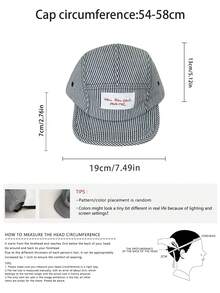 1件装清新字母贴片条纹平沿鸭舌帽，女士春夏街头复古嘻哈棒球帽 - 布標條紋 - 查看 3