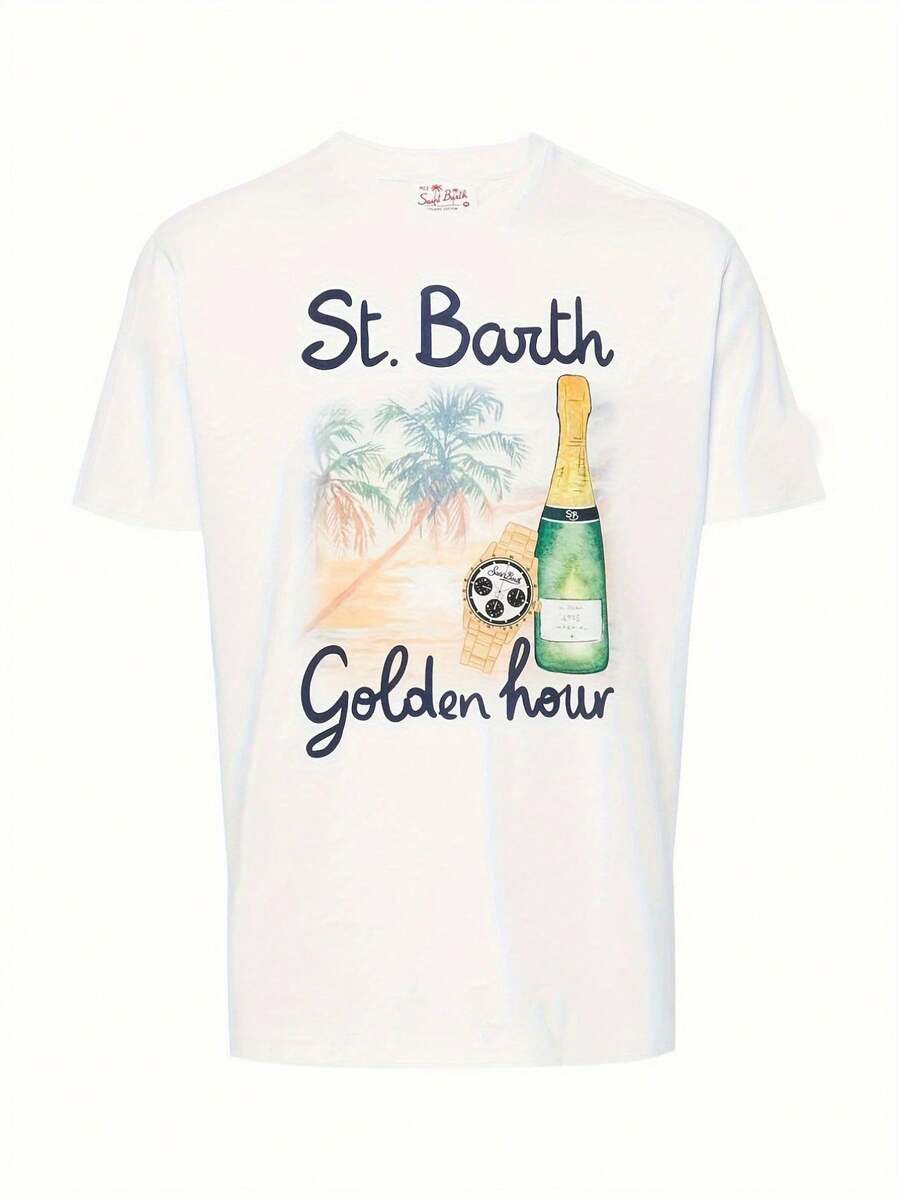 T Shirt Summer Tops MC2 Men'S & Women'S St. Barth Golden Hour Tropical T-Shirt | White Beach Vacation Shirt With St. Barts Graphic Print, Soccer - trắng - Xem 1
