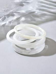 4件套优雅复古亚克力圆形手镯，时尚简约设计，适合休闲和派对场合佩戴 - 白色 - 查看 2
