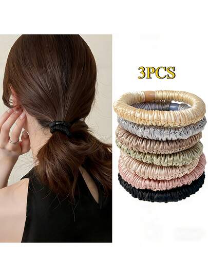 3pcs Women's Elegant Silk Hair Scrunchies - Non-Slip Hair Ties, High Quality Large Size Solid Color Hair Bands, High-Quality Hair Accessories, Valentine's Day Gift, Birthday Gift, Minimalist Hair Ties, Soft And Smooth Texture