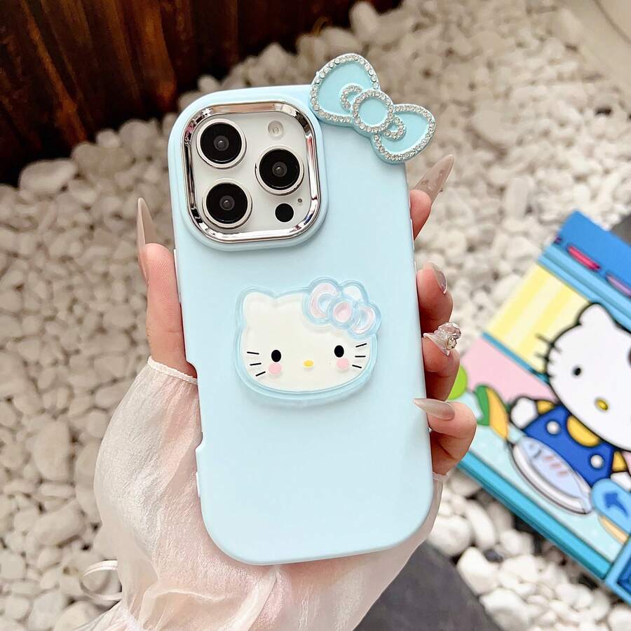 SANRIO Cat 1pc Pastel Blue By Creative Fashion Smartphone Case, Waterproof Shockproof Material, Bow Decor, Blushing KT Cat, "So Cool", Anime, Bling Bling, Cute & Fashionable, Suitable Compatible With Apple 17 Series, 11/12/12 Pro, 13/14/15, 13 Pro/14 Pro/15 Pro, 12 Pro Max/13 Pro Max/14 Pro Max/15 Pro Max, 16, 16 Pro, 16 Pro Max, 17, 17 Pro, 17 Pro Max - Baby Blue - View 1