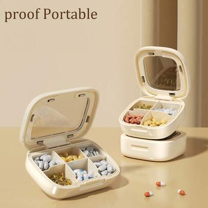 1pc 4-Compartment Pill Box, Daily Medication And Tablet Storage, Delicate Accessories And Jewelry Holder, Portable Travel Pill Case, Medication Organizer, Large Capacity Pill Box, Portable Pill Divider Storage Box, Sealed Pill Separator Box, Suitable For Storing Medicines, Fitness Supplements, Vitamins, Ideal For Travel And Fitness