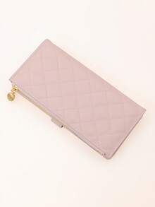 Fang Huang Delicate Snap Closure Women's PU Zipper Multi-Functional Large Capacity Card Holder, Sweet & Cute Young Fashion Minimalist, Easy To Carry, Bright Pink Women's Long Wallet - 粉色 - 查看 3