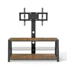 TV-Schrank Aus Holz Mit Schwarzem Hartglas, Höhenverstellbarem TV-Ständer, Multidirectional Schwenkbarem Entertainment-Center Mit Wandhalterung, Brown-H125/B116/T42cm - Brown - View 3