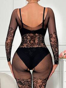 Sexy Crotchless Bodystocking - Black - View 8