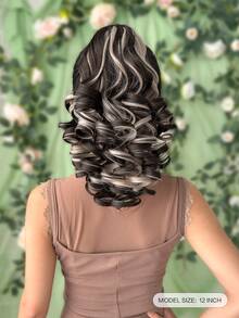 HEYPINK 12 pouces Extension de queue de cheval en fibre synthétique résistante à la chaleur, noir et blanc. Convient pour les fêtes et l'usage quotidien des femmes - Surbrillance blanche - Voir 3