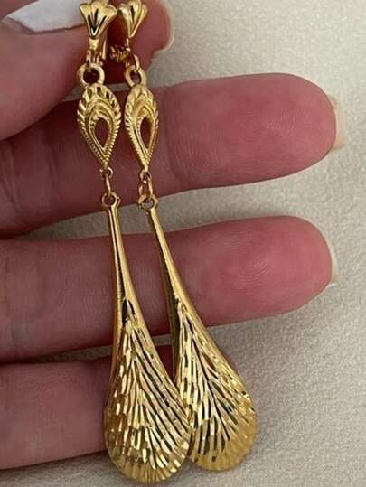 一对经典奢华手工金长吊坠耳环，优雅女士珠宝，叶形设计，波西米亚风创意耳环配饰，完美节日礼物