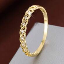 1pc Personalized Hemp Rope Knot Shaped Design Cubic Zirconia Women Ring - Multicolor - View 9