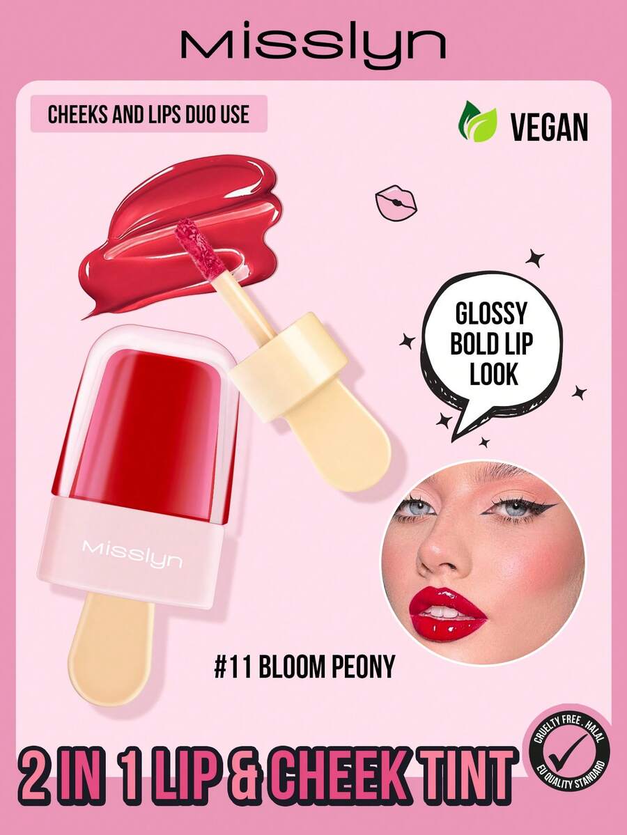 Misslyn Tinte 2 en 1 para Labios y Mejillas, Apto para Labios y Mejillas, Efecto Altamente Hidratante, Alta Pigmentación, Larga Duración y Natural, Apto para Uso Diario, Fiestas y Estilo Y2K, Regalo de Día de San Valentín y Año Nuevo - 11 peonía floreciente - Ver 1
